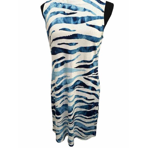 Tommy Bahama Darcy Zanzebra Sheath Dress Blue And White Size Small/P FLAW - Picture 1 of 10
